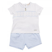 Mintini Baby Boy White and Pale Blue Smocked Short Set